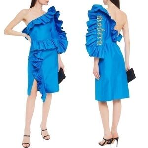 GUCCI Blue One-shoulder sequin-embellished ruffled silk RUNWAY MIDI Dress NEW